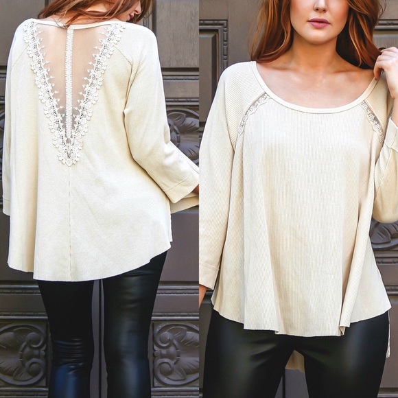 🎉HP🎉 Waffle Knit Lace Back Thermal Top - Picture 3 of 13